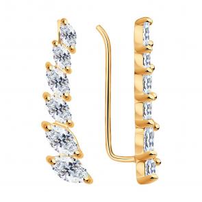 Серьги из золочёного серебра SOKOLOV с фианитом 93020984 фото