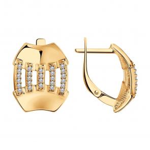 Серьги из золочёного серебра SOKOLOV с фианитом 93021037 фото