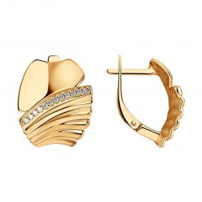 Серьги из золочёного серебра SOKOLOV с фианитом 93021040 фото