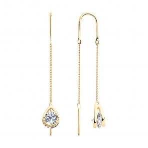 Серьги из золочёного серебра SOKOLOV с фианитом 93021046 фото