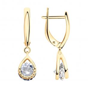 Серьги из золочёного серебра SOKOLOV с фианитом 93021047 фото