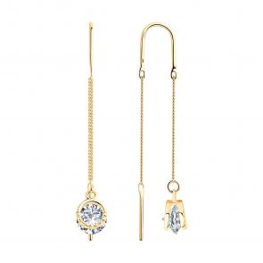 Серьги из золочёного серебра SOKOLOV с фианитом 93021048 фото