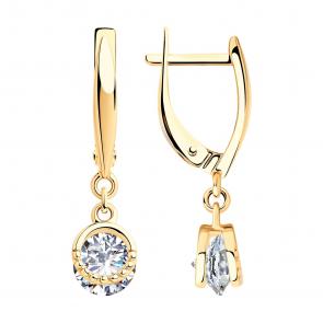 Серьги из золочёного серебра SOKOLOV с подвижным фианитом 93021049 фото