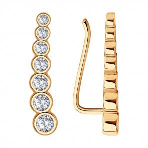 Серьги из золочёного серебра SOKOLOV с фианитом 93021056 фото