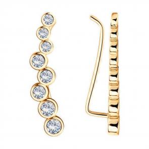 Серьги из золочёного серебра SOKOLOV с фианитом 93021057 фото