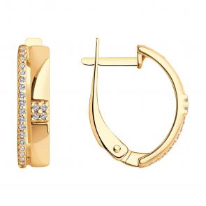 Серьги из золочёного серебра SOKOLOV с фианитом 93021059 фото