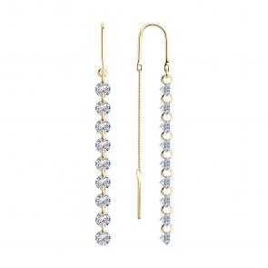 Серьги из золочёного серебра SOKOLOV с фианитом 93021065 фото