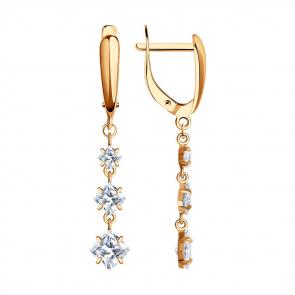 Серьги из золочёного серебра SOKOLOV с фианитом 93021106 фото