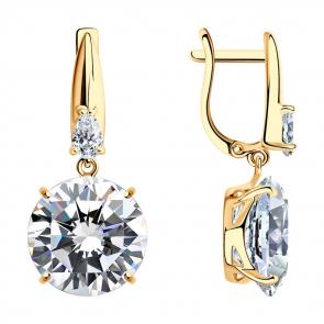 Серьги из золочёного серебра SOKOLOV с фианитом 93021137 фото