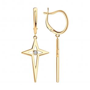 Серьги из золочёного серебра SOKOLOV с фианитом 93021177 фото