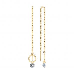 Серьги из золочёного серебра SOKOLOV с фианитом 93022157 фото