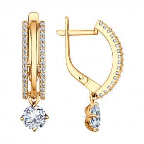 Серьги из золочёного серебра SOKOLOV с фианитом 93022231 фото