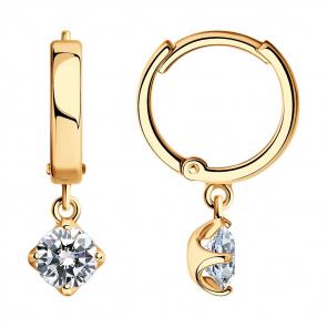 Серьги из золочёного серебра SOKOLOV с фианитом 93022245 фото