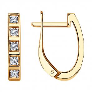 Серьги из золочёного серебра SOKOLOV с фианитом 93022259 фото