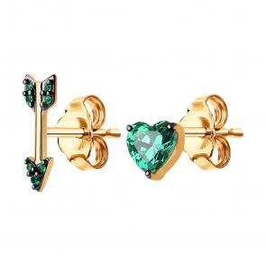 Серьги из золочёного серебра SOKOLOV с фианитом 93022360-91 фото