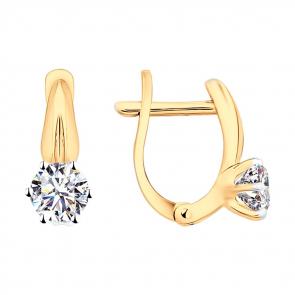 Серьги из золочёного серебра SOKOLOV с фианитом 93022368 фото