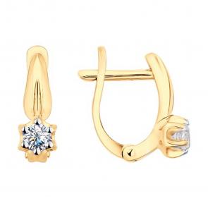 Серьги из золочёного серебра SOKOLOV с фианитом 93022369 фото