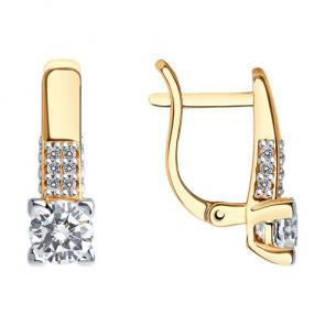 Серьги из золочёного серебра SOKOLOV с фианитом 93022370 фото