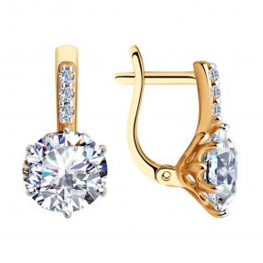 Серьги из золочёного серебра SOKOLOV с фианитом 93022372-91 фото