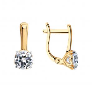Серьги из золочёного серебра SOKOLOV с фианитом 93022374-91 фото