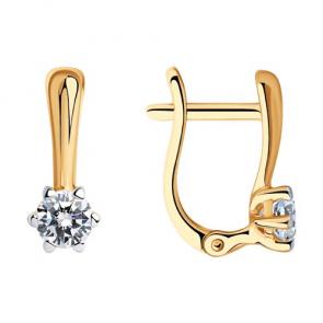 Серьги из золочёного серебра SOKOLOV с фианитом 93022376 фото