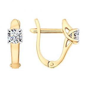 Серьги из золочёного серебра SOKOLOV с фианитом 93022377 фото