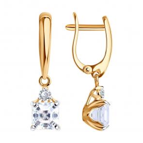 Серьги из золочёного серебра SOKOLOV с фианитом 93022384 фото