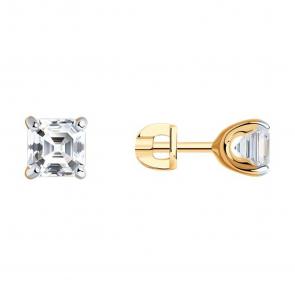 Серьги из золочёного серебра SOKOLOV с фианитом 93022385 фото