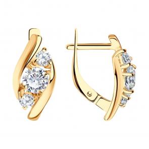 Серьги из золочёного серебра SOKOLOV с фианитом 93022390 фото