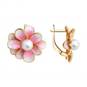 Серьги из золочёного серебра SOKOLOV с жемчугом и эмалью 93022393 фото