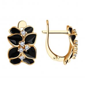 Серьги из золочёного серебра SOKOLOV с фианитом и эмалью 93022396-91 фото