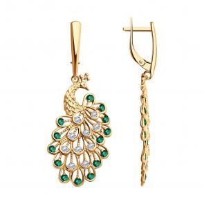 Серьги из золочёного серебра SOKOLOV с фианитом 93022399 фото