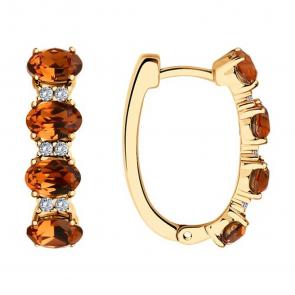 Серьги из золочёного серебра SOKOLOV с фианитом и ювелирным кристаллом 93022420 фото
