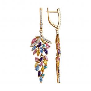 Серьги из золочёного серебра SOKOLOV с фианитом 93022424 фото