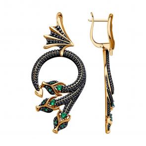 Серьги из из золочёного серебра Символ года Дракон SOKOLOV с фианитом 93022426 фото