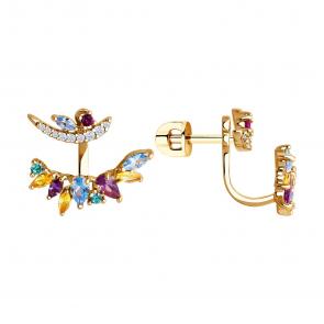 Серьги-трансформеры из золочёного серебра SOKOLOV с фианитом 93022430 фото