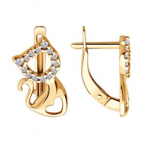 Серьги из золочёного серебра SOKOLOV с фианитом 93022434 фото