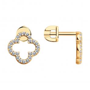 Серьги из золочёного серебра SOKOLOV с фианитом 93022436 фото