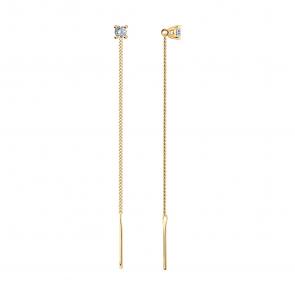 Серьги из золочёного серебра SOKOLOV с фианитом 93022441 фото