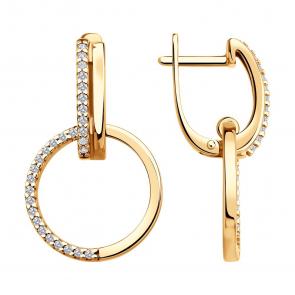 Серьги из золочёного серебра SOKOLOV с фианитом 93022443 фото