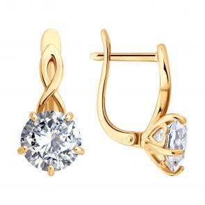 Серьги из золочёного серебра SOKOLOV с фианитом 93022450 фото
