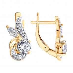 Серьги из золочёного серебра SOKOLOV с фианитом 93022459 фото