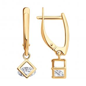 Серьги из золоченого серебра SOKOLOV с подвижным фианитом 93022461 фото