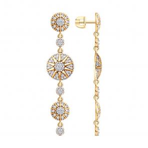 Серьги из золочёного серебра SOKOLOV с фианитом 93022467 фото