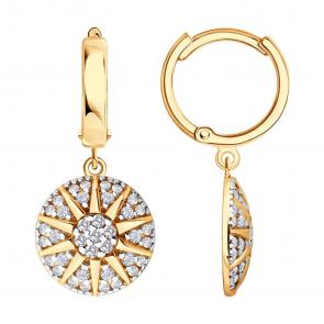 Серьги из золочёного серебра SOKOLOV с фианитом 93022474 фото