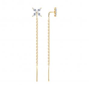 Серьги из золочёного серебра SOKOLOV с фианитом 93022484 фото