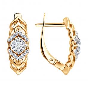 Серьги из золочёного серебра SOKOLOV с фианитом 93022535 фото