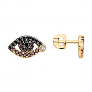 Серьги из золочёного серебра SOKOLOV с фианитом 93022541 фото