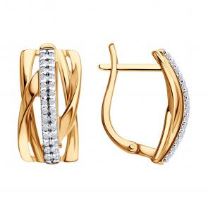 Серьги из золочёного серебра SOKOLOV с фианитом 93022548 фото