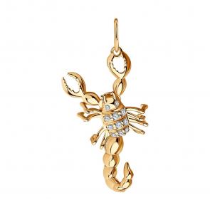 Подвеска из золочёного серебра Скорпион SOKOLOV с подвижным элементом и фианитом 93030020 фото